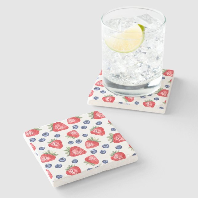 Watercolor Berry Pattern Modern Summer Party Stone Coaster (Side)