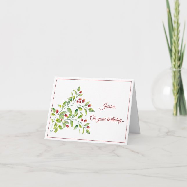 Watercolor Berry Stem Birthday Card (Front)