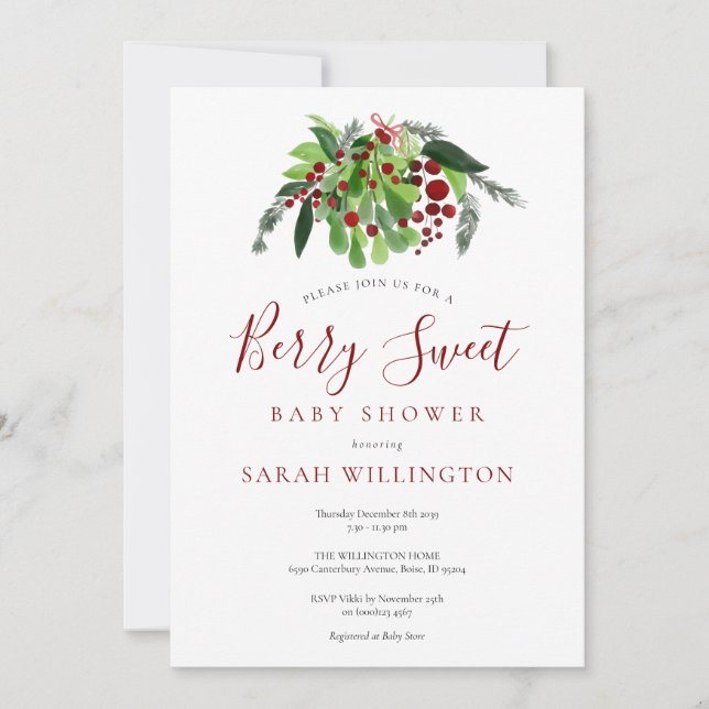 Watercolor Berry Sweet Baby Shower Invitation (Front)