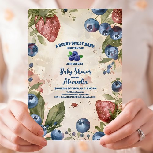 Watercolor Berry Sweet Baby Shower Invitation