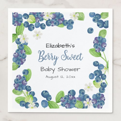 Watercolor Berry Sweet Blue Baby Shower Napkins