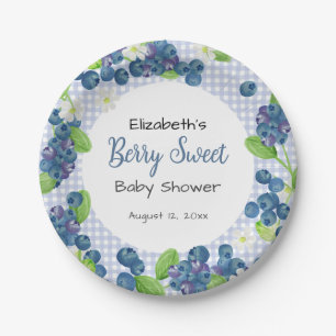 Watercolor Berry Sweet Blue Baby Shower Paper Plates