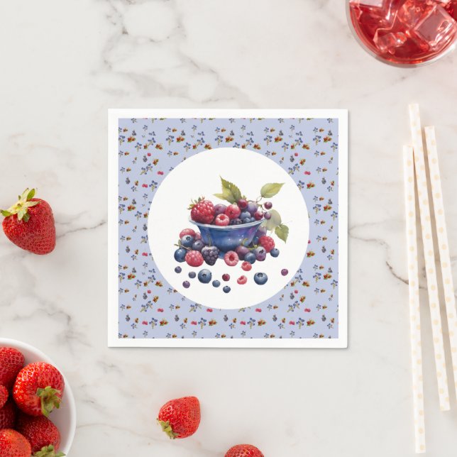 Watercolor Berry Sweet Blueberries Baby Shower Napkins (Insitu)