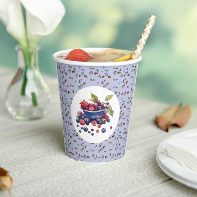 Watercolor Berry Sweet Blueberries Baby Shower Paper Cups (Insitu)