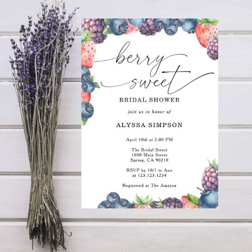 Watercolor Berry Sweet Bridal Shower  Invitation