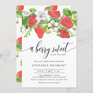 Watercolor Berry Sweet Strawberries Baby Brunch Invitation