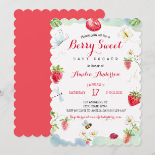 Watercolor Berry Sweet Strawberries Baby Shower Invitation