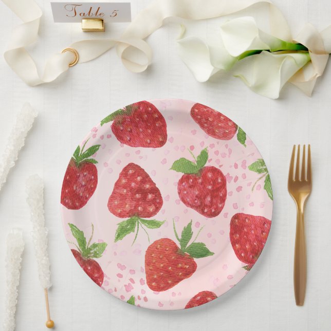 Watercolor Berry Sweet Strawberry Shower  Paper Plates (Wedding)