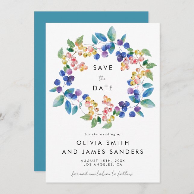 Watercolor Berry Wedding Save The Date (Front/Back)