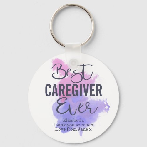 Watercolor Best Caregiver Ever Appreciation Keychain