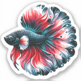 Watercolor Betta Fish Black White and Red Sticker