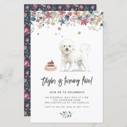 Watercolor Bichon Frise Dog Birthday Invitation