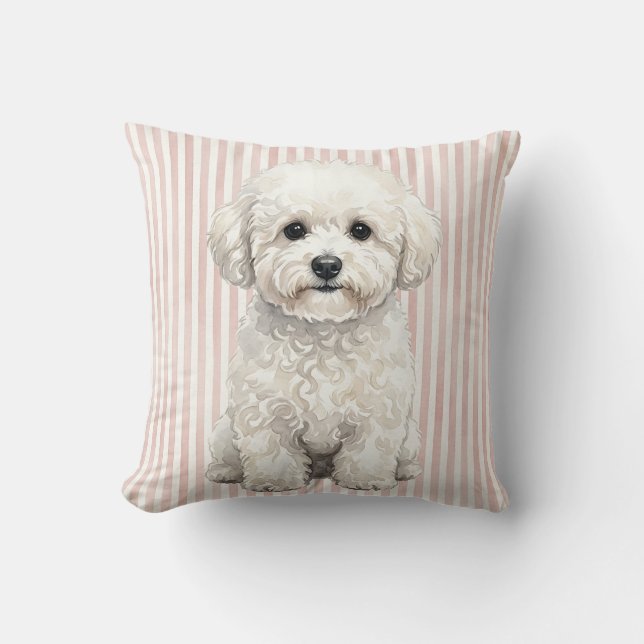 Watercolor Bichon Frise Dog Throw Pillow (Front)