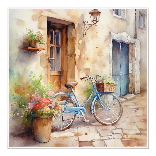 Watercolor Bicycle Art Photo Print (Front)