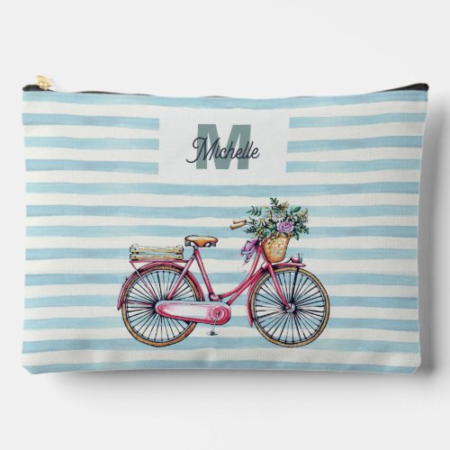 Watercolor Bicycle Pretty Striped Personalised Accessory Pouch