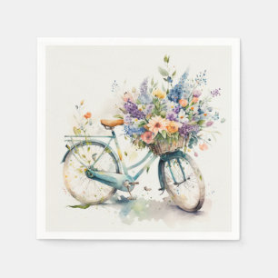 Watercolor Bicycle With Flower Basket Napkins