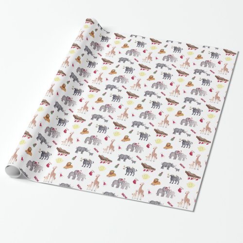 Watercolor Big 5 South African Animals Christmas Wrapping Paper
