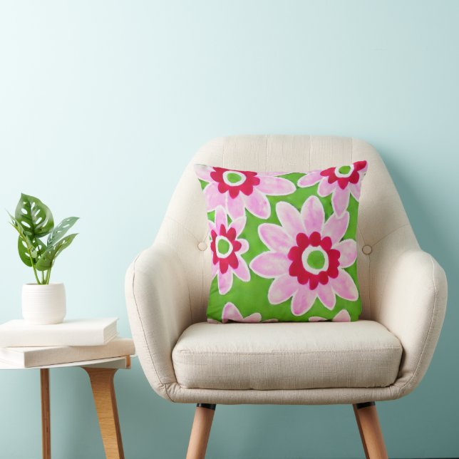 Watercolor Big Blooms  Throw Pillow (Chair)
