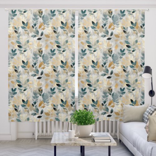 Watercolor Big Bold Blue Gold Leaf Blackout Curtains