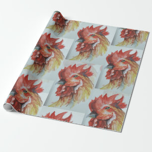 Watercolor big rooster head wrapping paper