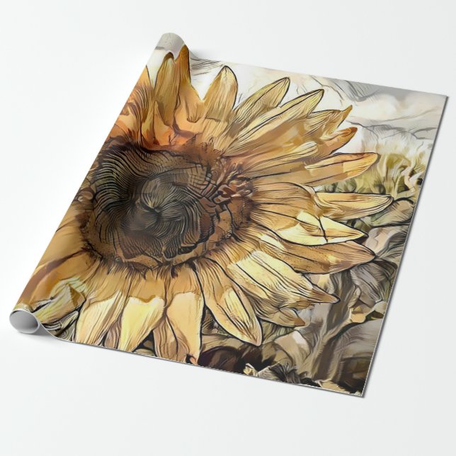Watercolor Big Sunflower Elegant Collection Wrapping Paper (Unrolled)