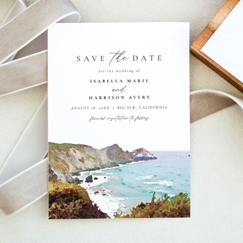 Watercolor Big Sur California Coast Save the Date Invitation