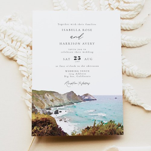 Watercolor Big Sur California Coast Wedding Invitation