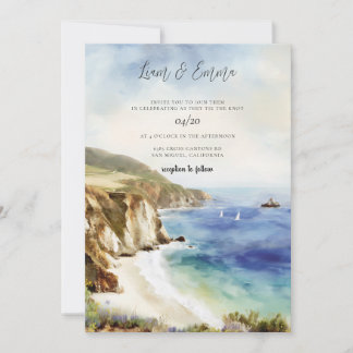 Watercolor Big Sur California Coast Wedding Invitation