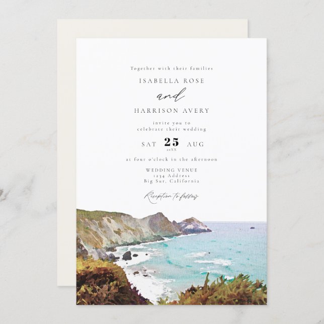 Watercolor Big Sur California Coast Wedding Invitation (Front/Back)