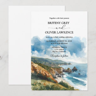 Watercolor Big Sur California Coast Wedding Invitation