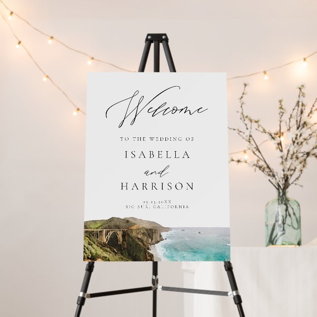 Watercolor Big Sur California Coast Welcome Foam Board (In Situ (Stand))