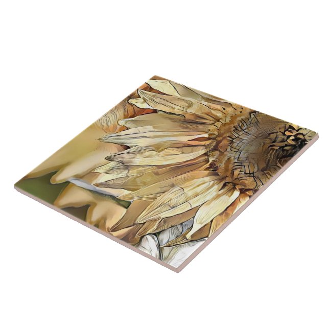 Watercolor Big Yellow Sunflower Elegant Collection Ceramic Tile (Side)