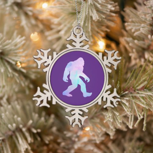 Watercolor Bigfoot Snowflake Pewter Christmas Ornament