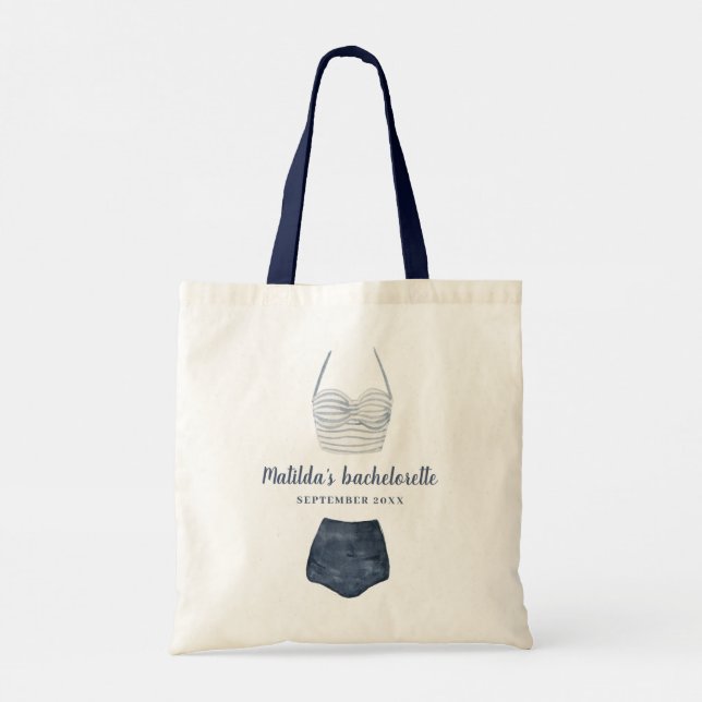 Watercolor bikini wedding bachelorette favor tote bag (Back)