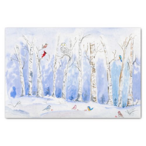 Watercolor Birch Forest With Birds Tissue Paper