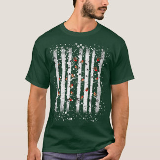 watercolor birch snow robin bird T-Shirt