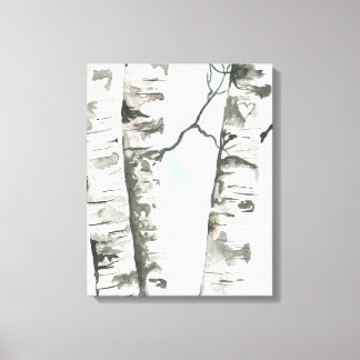 Watercolor Birch Trees with Blue Sky Wrapped Canva Canvas Print