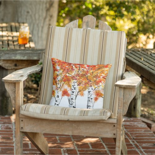 Watercolor Birches Trees Fall Autumn orange Leaves Outdoor Pillow