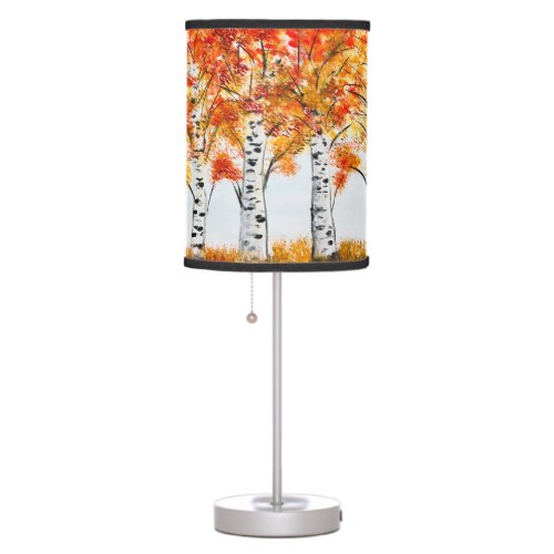 Watercolor Birches Trees Fall Autumn orange Leaves Table Lamp