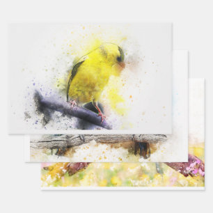 Watercolor Bird  5 Decoupage Wall Art  Wrapping Paper Sheets