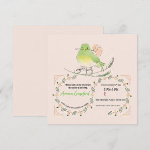 Watercolor Bird and Laurel Leaf Bridal Shower Invi Invitation