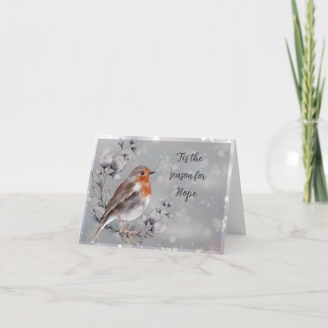 Watercolor bird and snow custom holiday card (Front)
