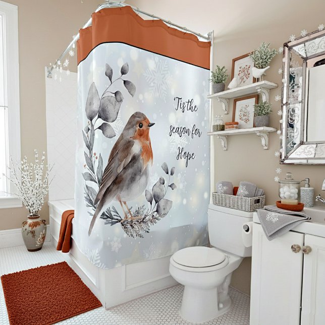 Watercolor bird and snow custom holiday  shower curtain (Creator Uploaded)