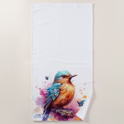 watercolor bird beach towel