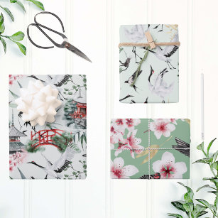Watercolor Bird Botanical Japanese Nature Pattern Wrapping Paper Sheets