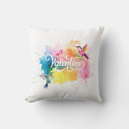 Watercolor Bird Calligraphy Valentine Throw Pillow