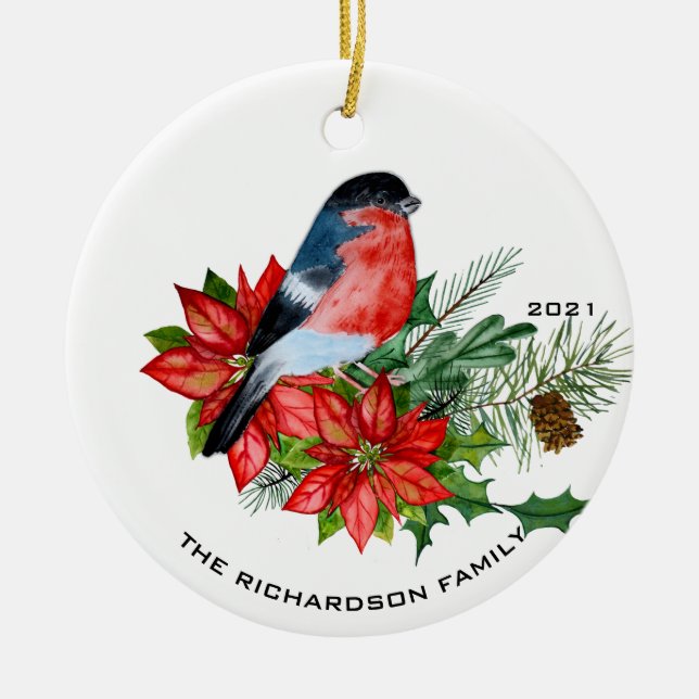 Watercolor Bird Ceramic Ornament (Front)