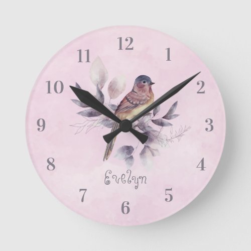 Watercolor Bird Girl Name Acrylic Wall Clock