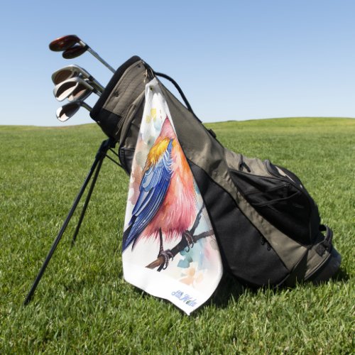 watercolor bird golf towel
