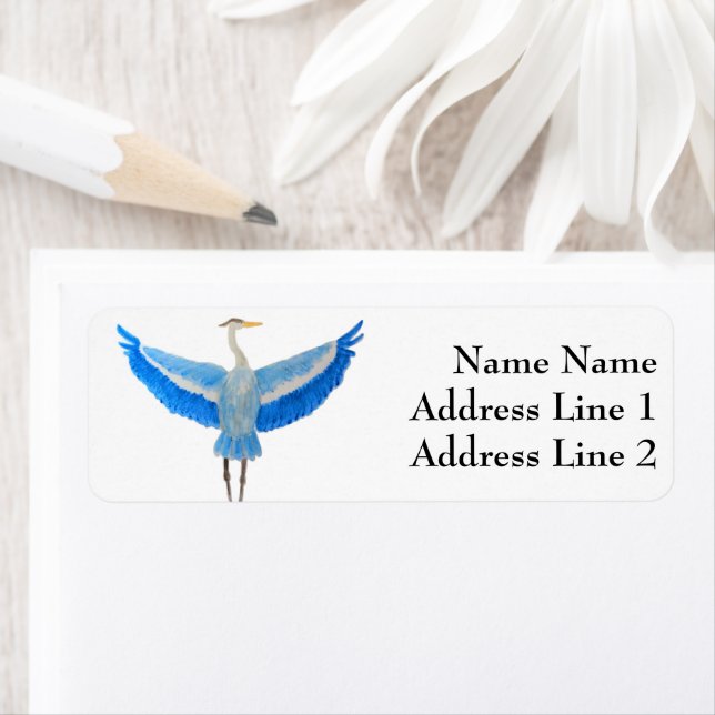 Watercolor Bird Great Blue Heron Label (Insitu)